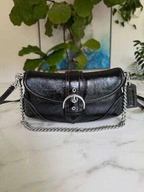 NWOT Coach Soho Bag 25 Black Patent Leather Crossbody Shoulder Bag Silver CAN43